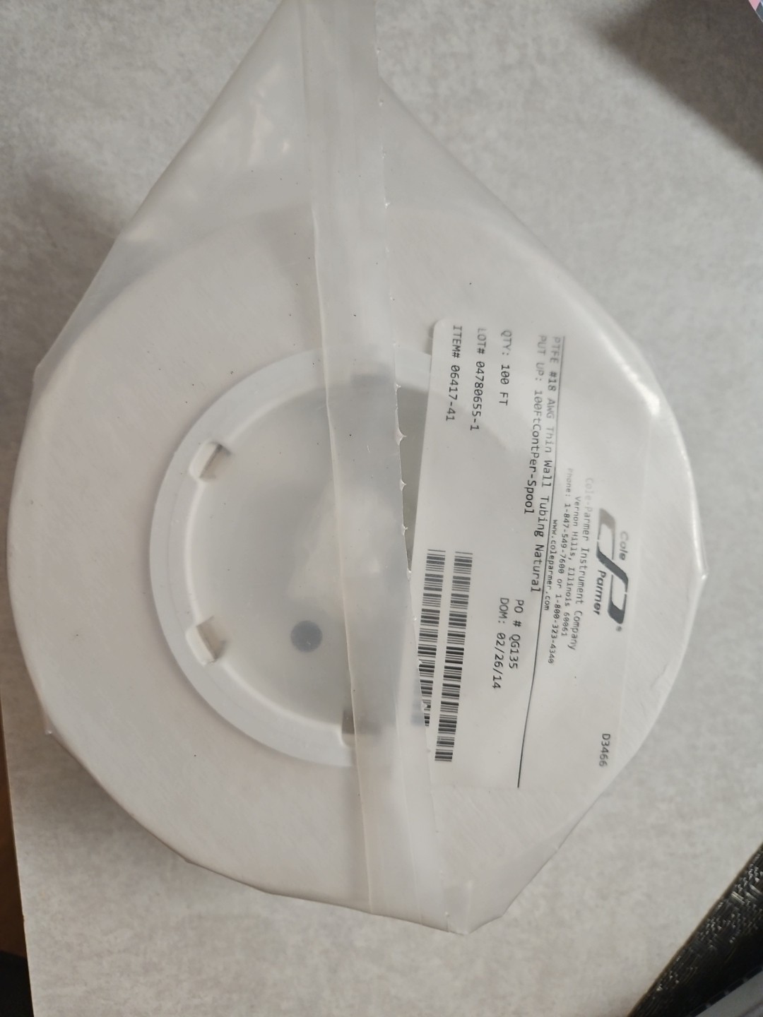 Cole-Parmer PTFE #18 AWG Thin Wall Tubing Natural; Spool of 100ft. NEW NIB