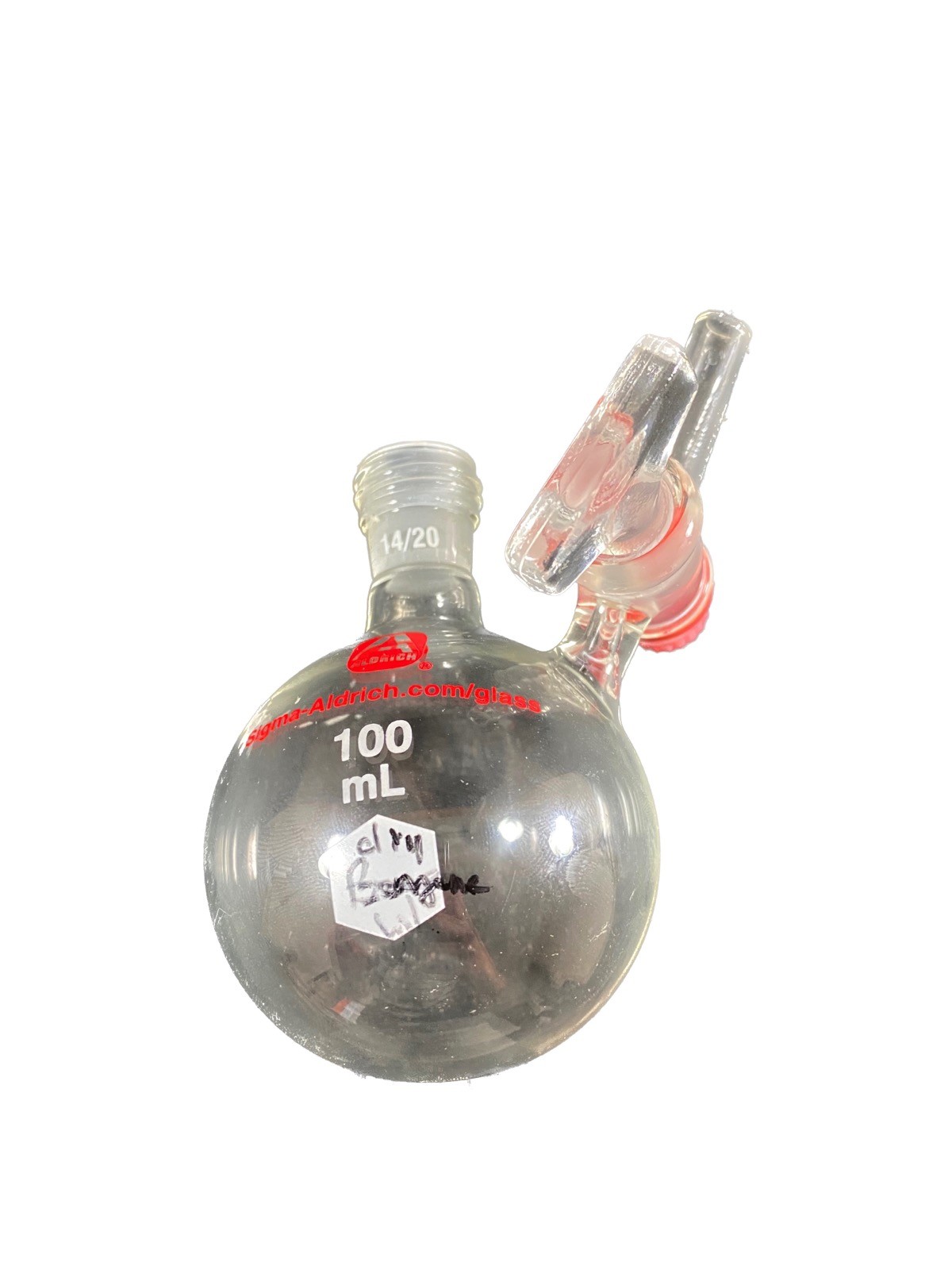 ALDRICH Glass 100mL Side-Arm 14/20 Solvent Storage Schlenk Flask Z173088