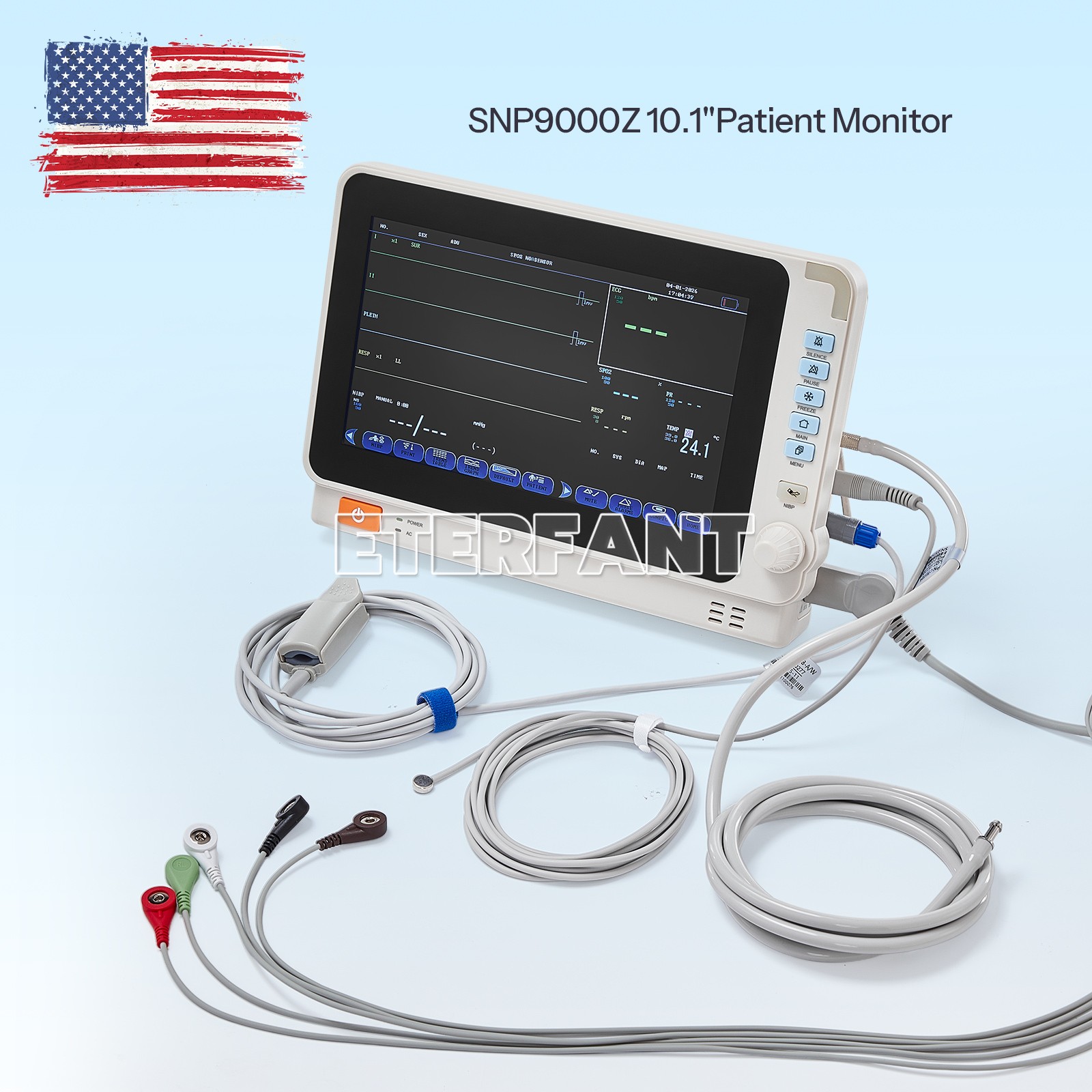 10-inch Portable Multi-parameter Vital Signs Monitor ECG NIBP SPO2 TEMP RESP