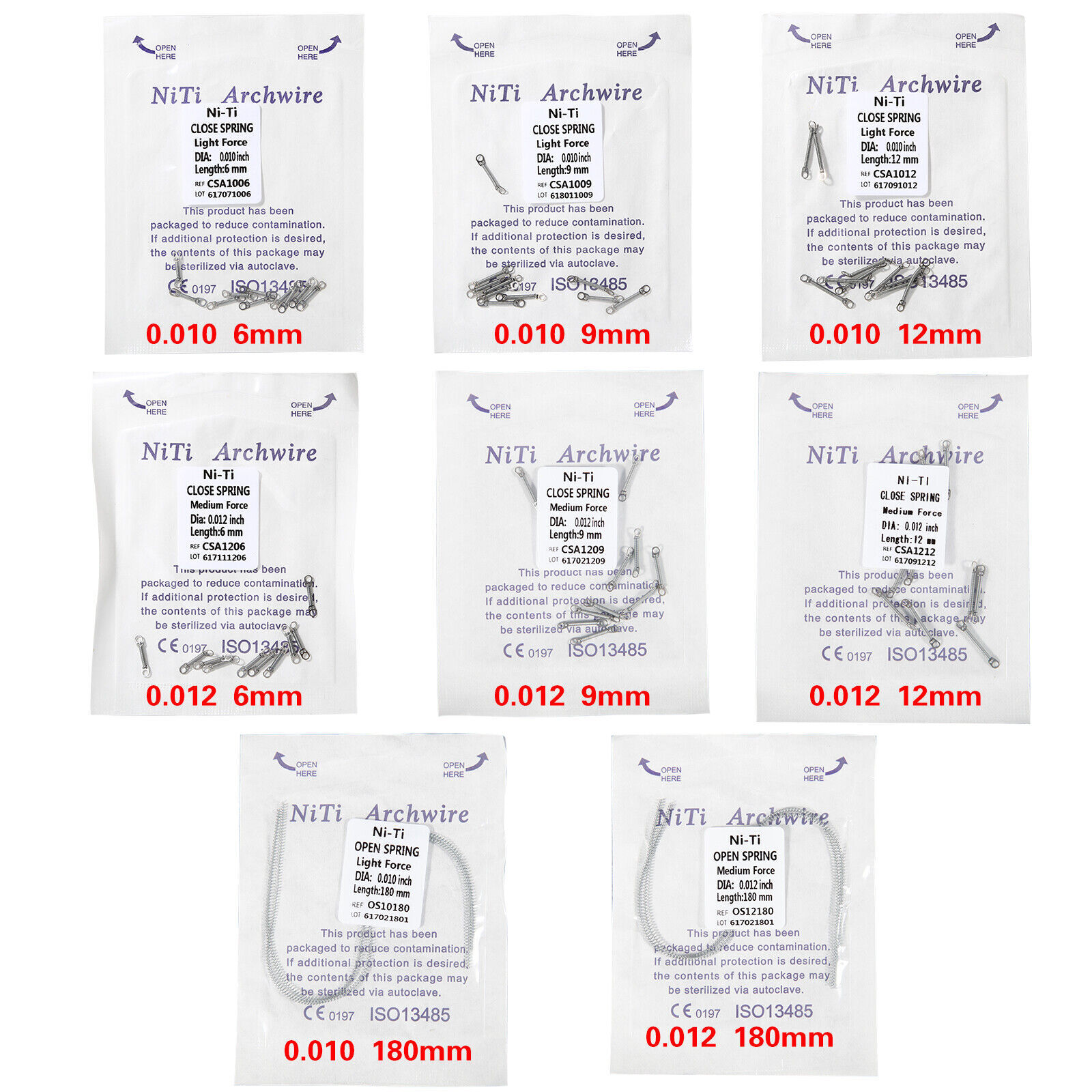 Orthodontic Dental NITI Spring Coil Spring Arch Wires 0.010/012 inch Open/Closed