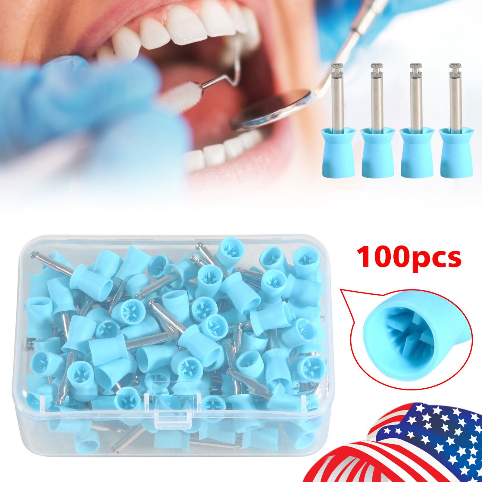 100x Dental Latch type Rubber Polishing Cups Brushes Tooth Prophy Polisher blue