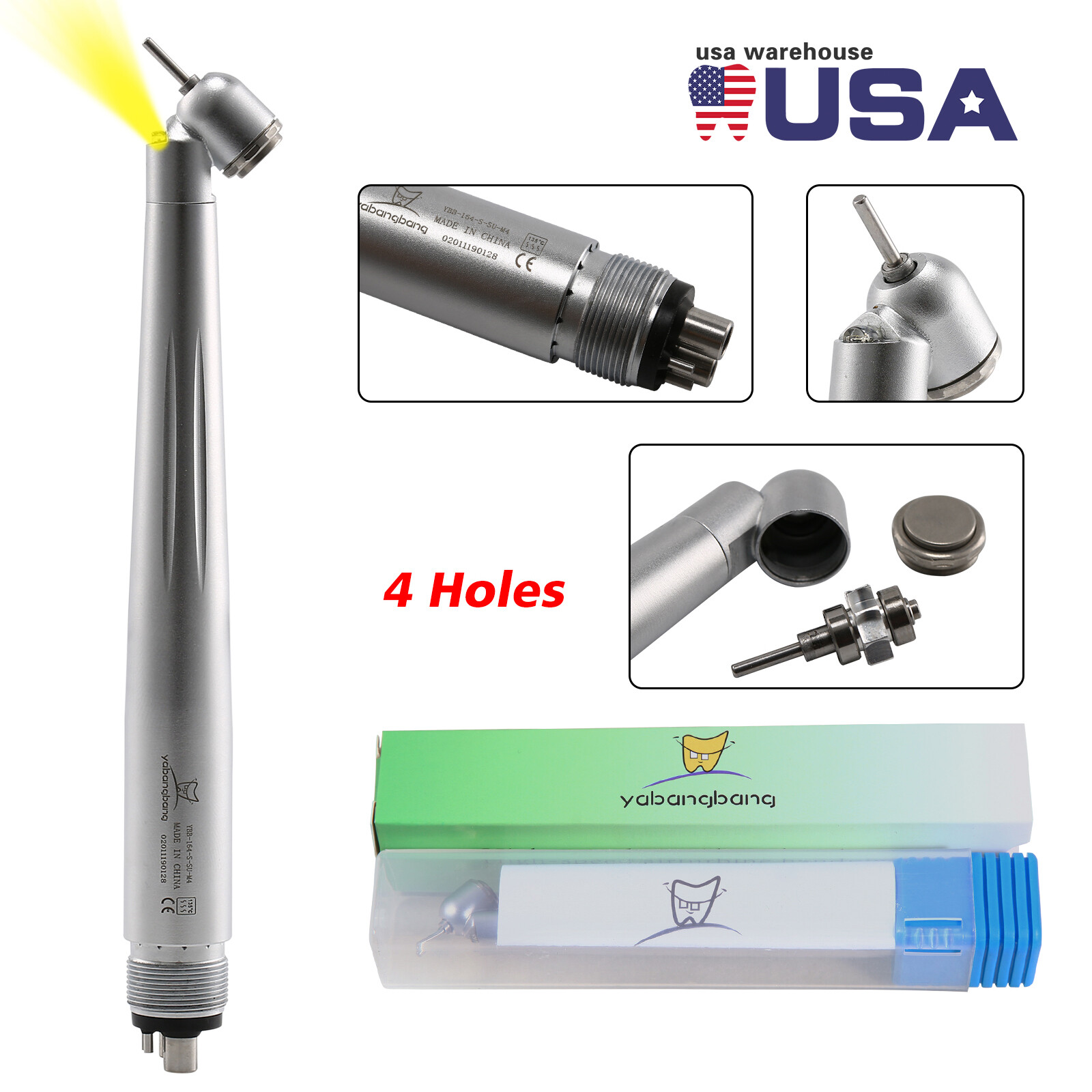 LED Egenerator Fiber Optic Dental High Speed Handpiece Turbine 4Hole USPS