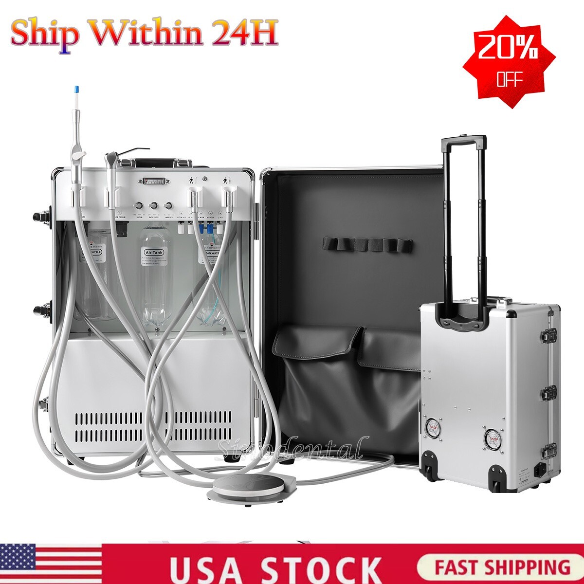 Mobile Portable Dental Unit System Built-in Air Compressor Rolling Case FDA