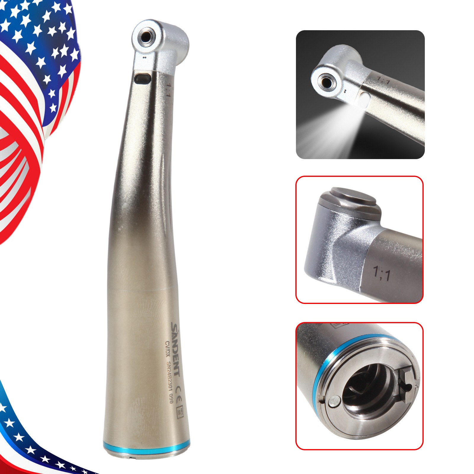 1-10 Pcs SANDENT Dental 1:1 LED Fiber Optic Contra Angle Low Speed Handpiece pr
