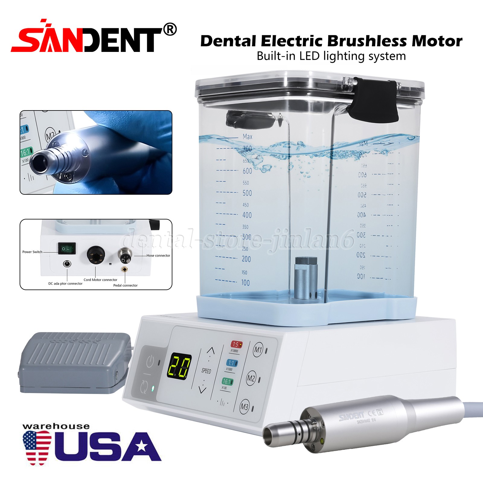 NSK Style Dental Brushless LED Electric Micro Motor 1:5 Increase Handpiece USA