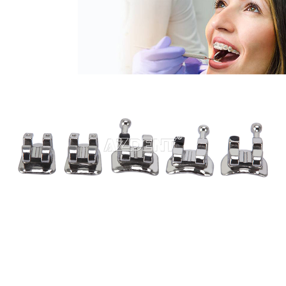 AZDENT Dental Orthodontic Metal Brackets Braces Mini Roth /MBT.022 Hooks 345 FDA