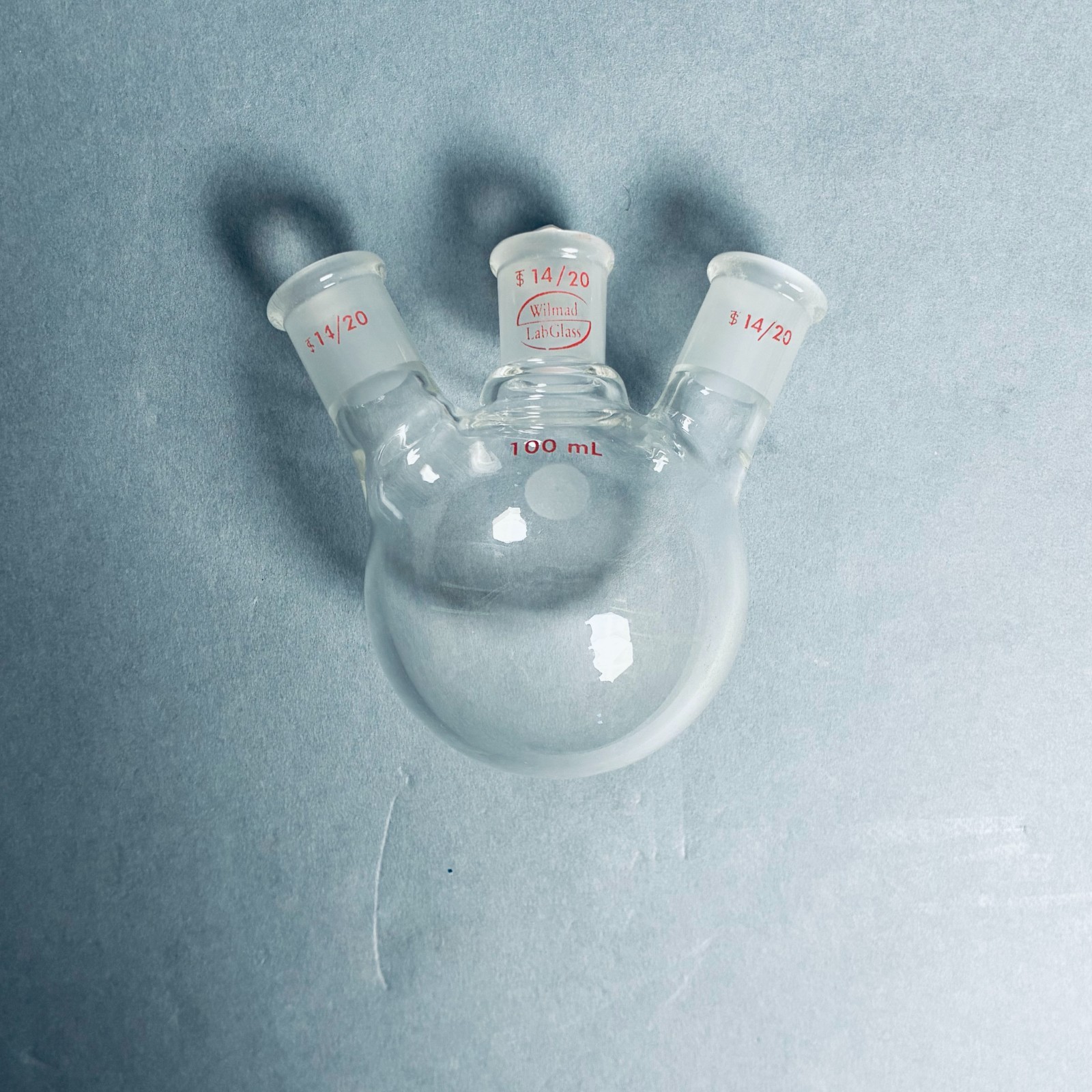 LabGlass 100 ml 3-Neck Round Bottom Flask Angled CS-14/20 SN-14/20 Outer Joint