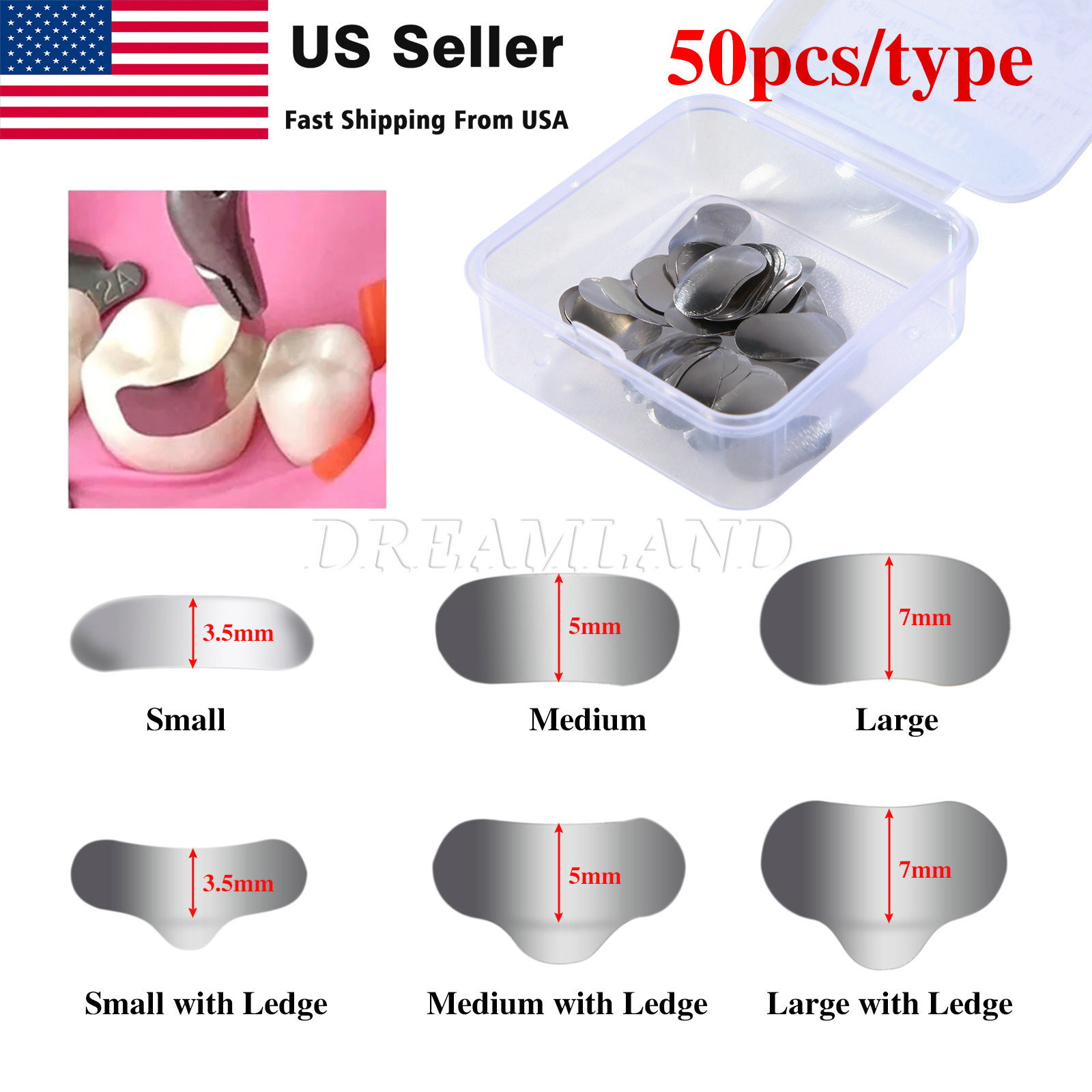 50* Dental Metal Matrices Matrix Band Sectional Contoured Refill S/M/L 35μm