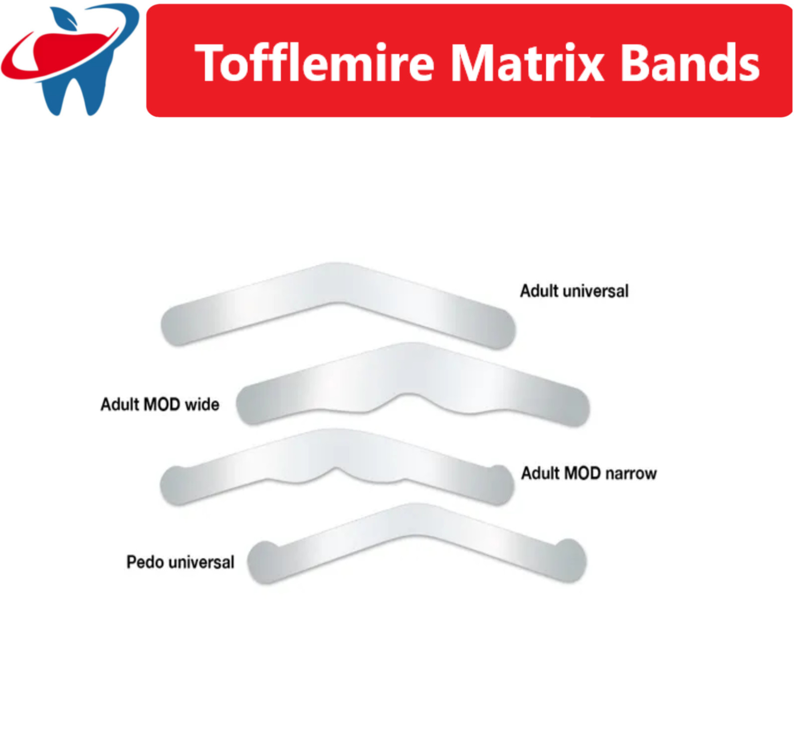 Dental Tofflemire Matrix Bands Universal Adult /Pedo #13, #1, #2, $3 Soft End