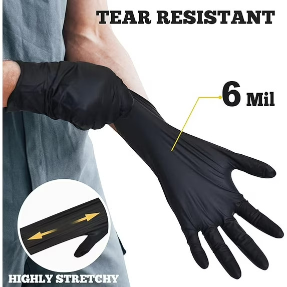 TitanFlex Disposable Nitrile Exam Gloves, 6-mil, Black, XL 100-ct Box,Heavy Duty