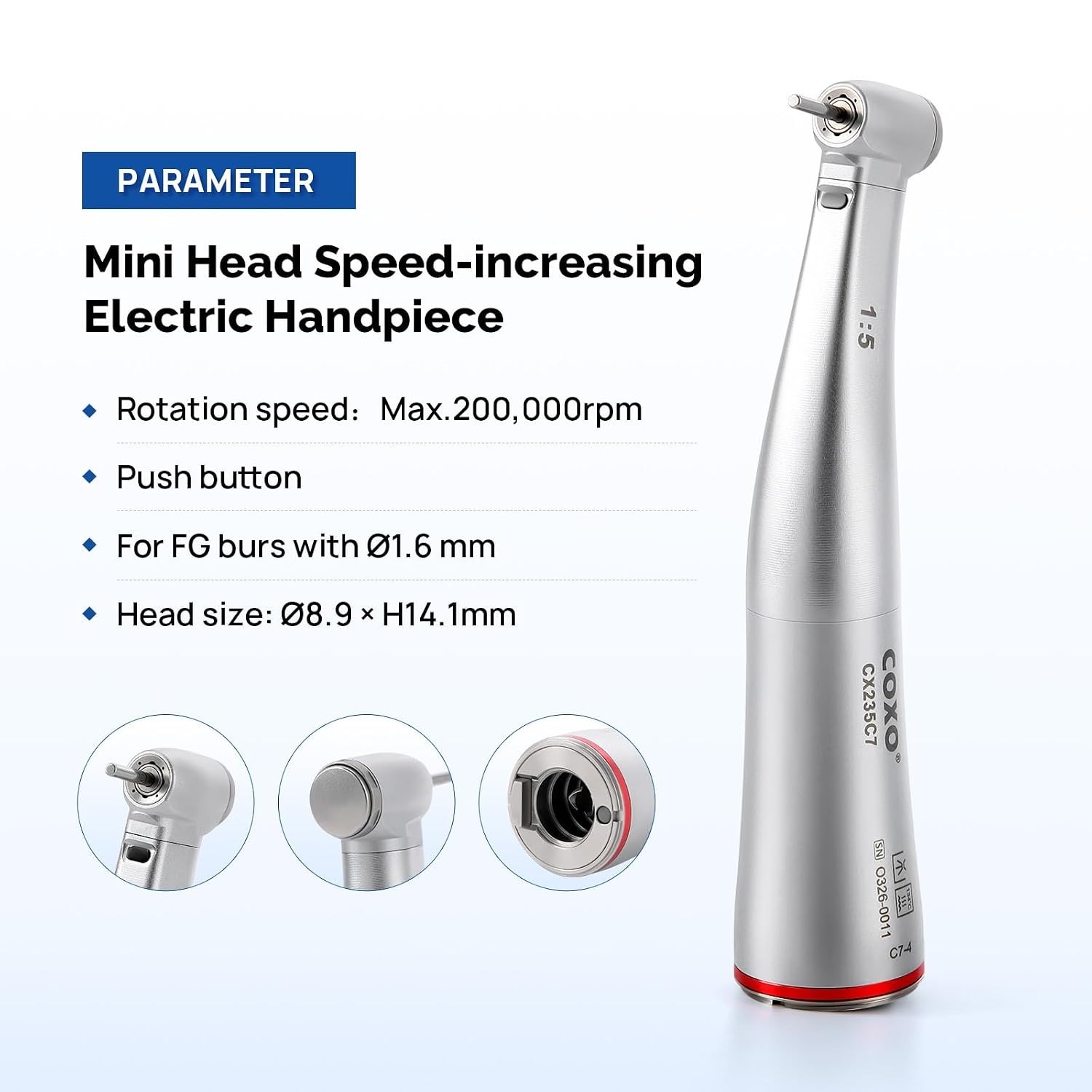 COXO CX235C7 Mini Head Speed Increasing Electric Handpiece 1:5 Contra Angle C7-4