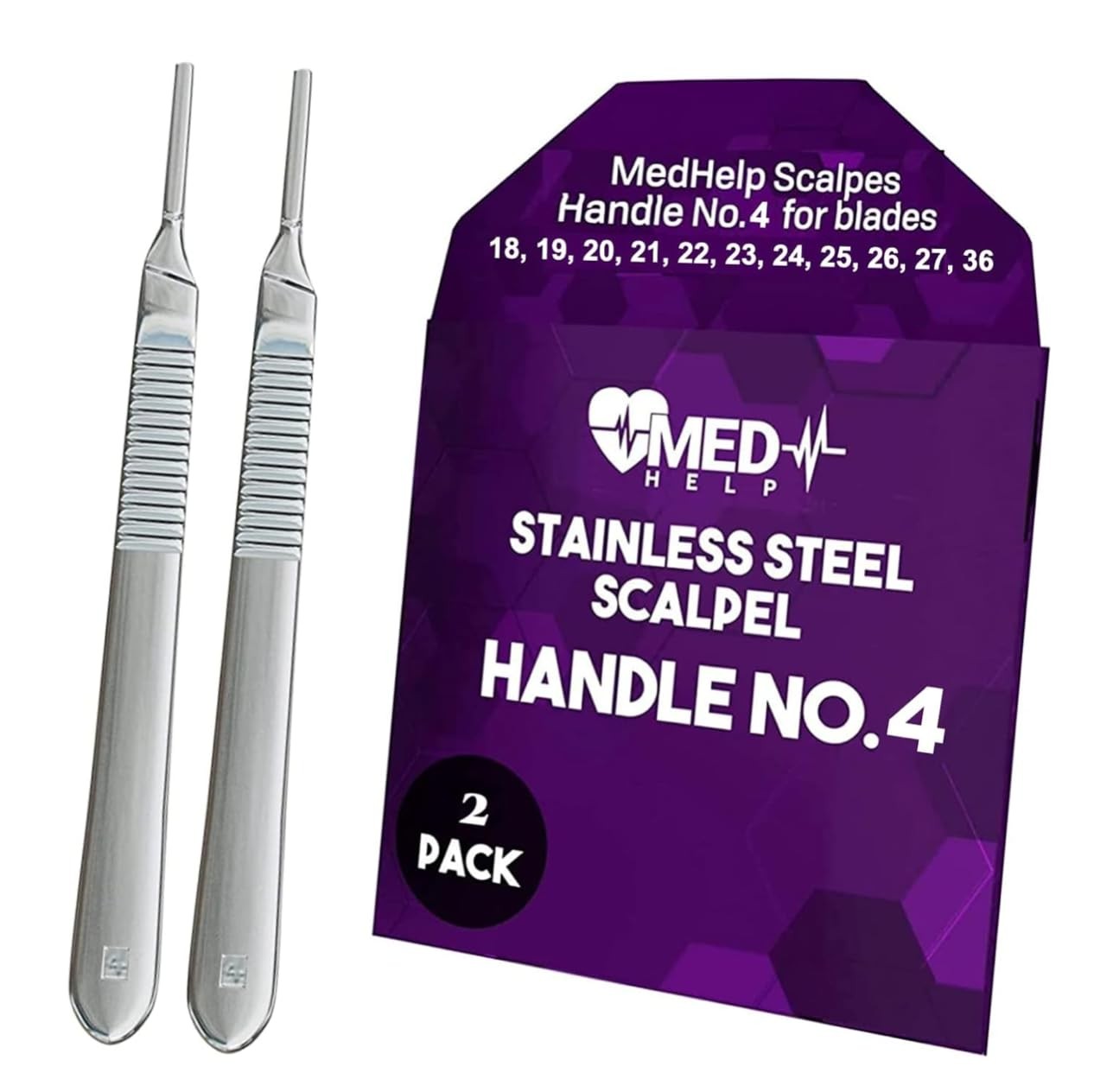 MedHelp Pack of 2 Scalpel Handle No 4, #4 – 2, Stainless Steel