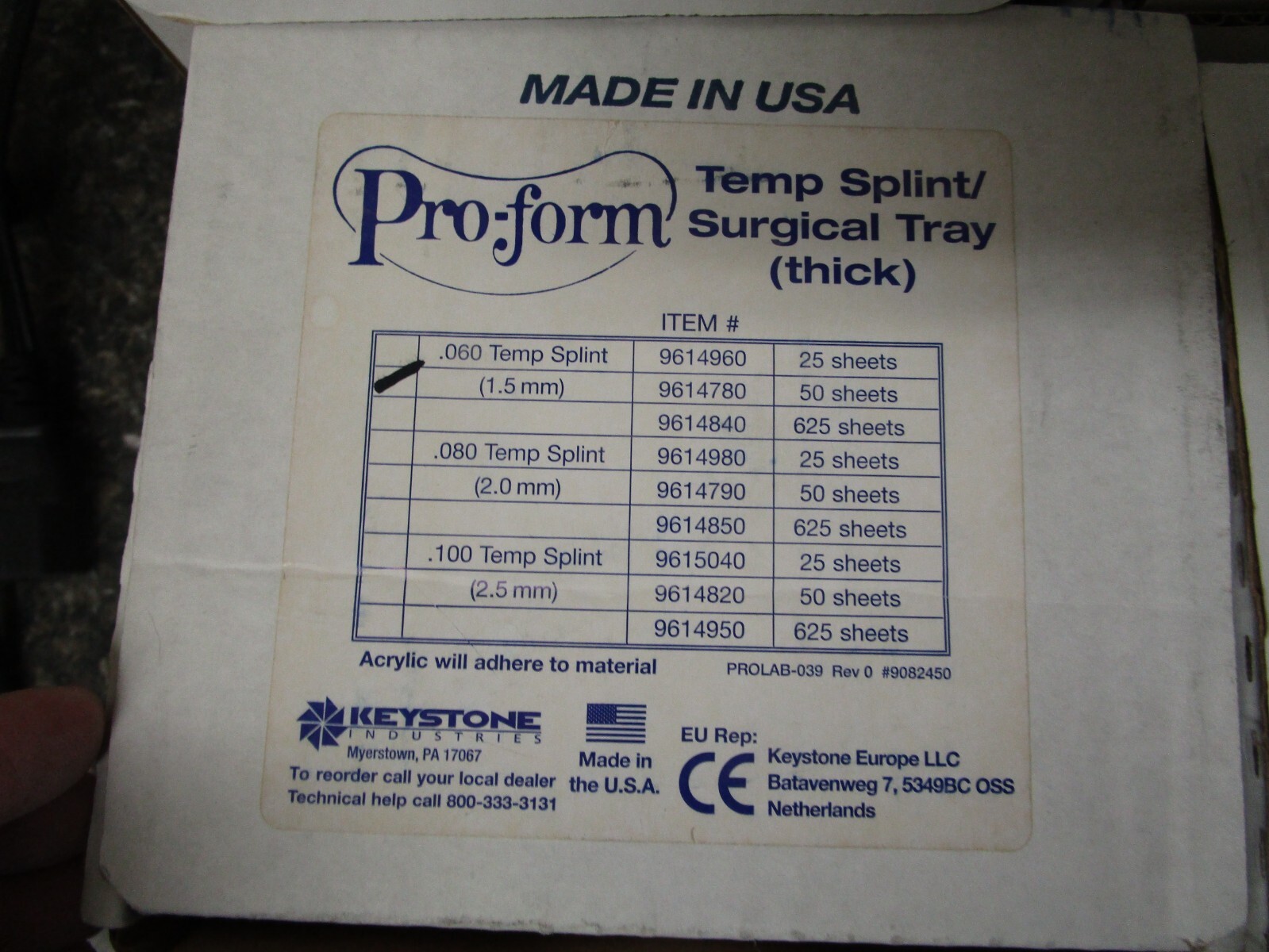 KEYSTONE PROFORM SPLINT MATERIAL Lot – 8 Boxes