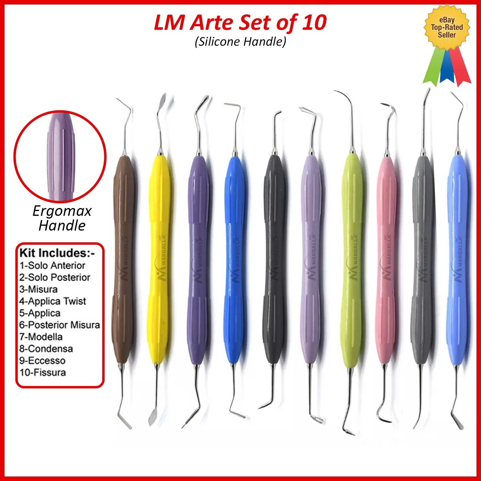 Set of 10 LM Arte Composite Filling & Restorative Instrument Silicone Handle