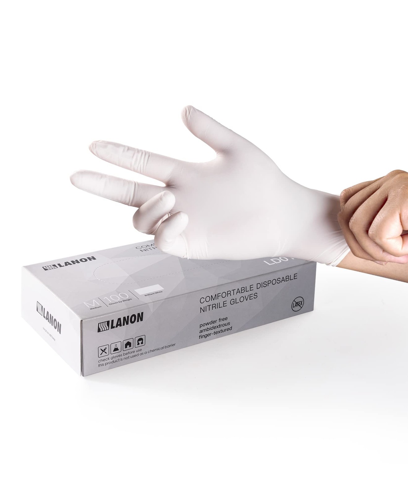 LANON Food Safe White Disposable Nitrile Gloves, Latex-Free, Powder-Free, Tex…
