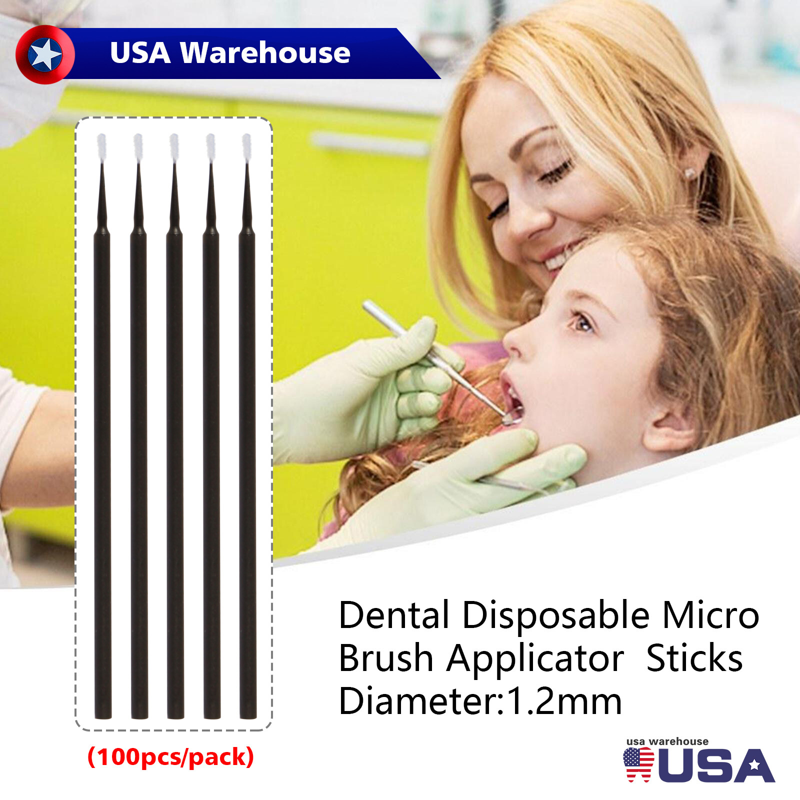 100Pcs Dental Micro Brush Disposable Materials Applicators Tips Black 1.2mm TS