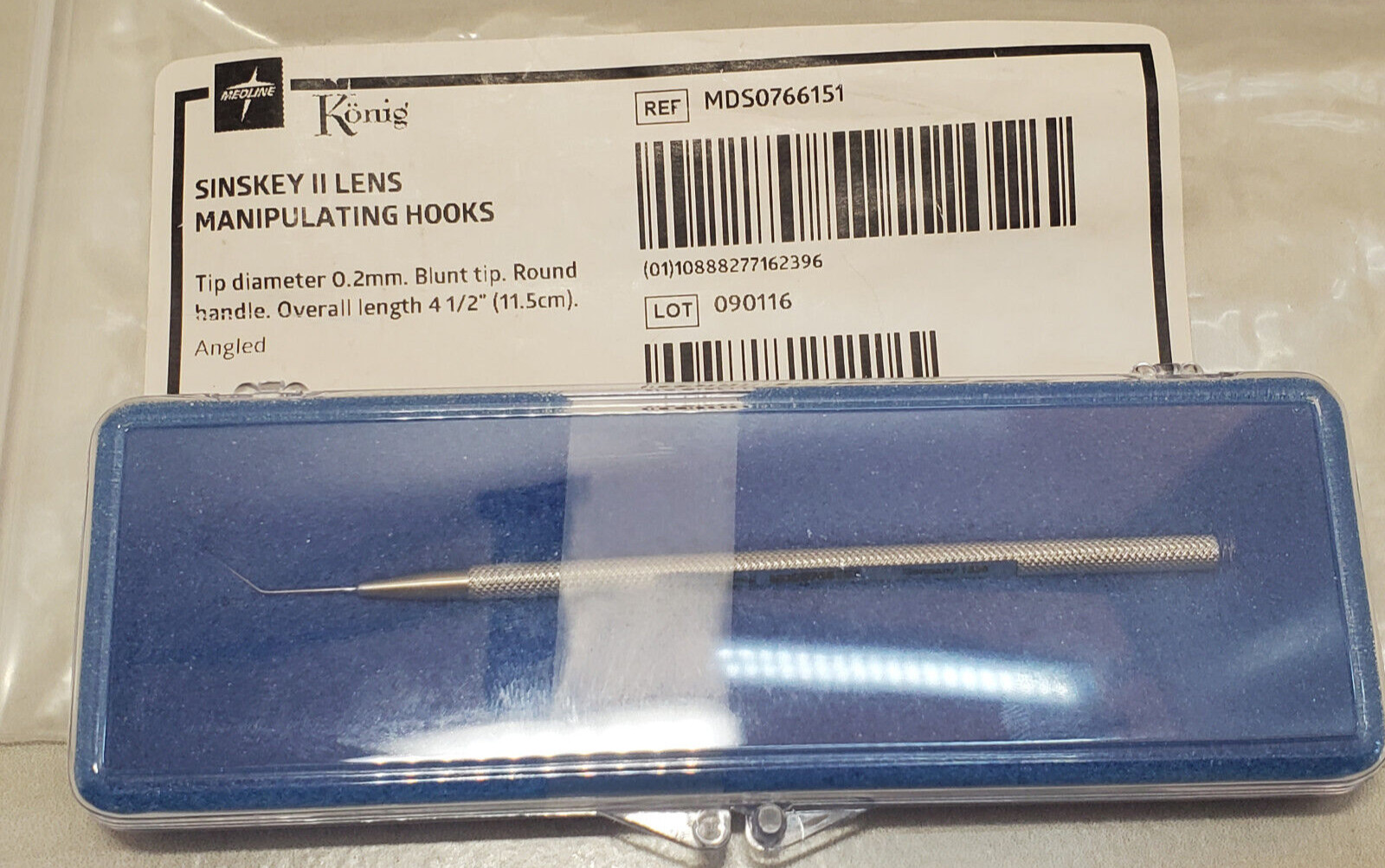 Medline Konig Sinskey II Lens Manipulating Hook 4.5″ .2mm Blunt tip MDS0766151