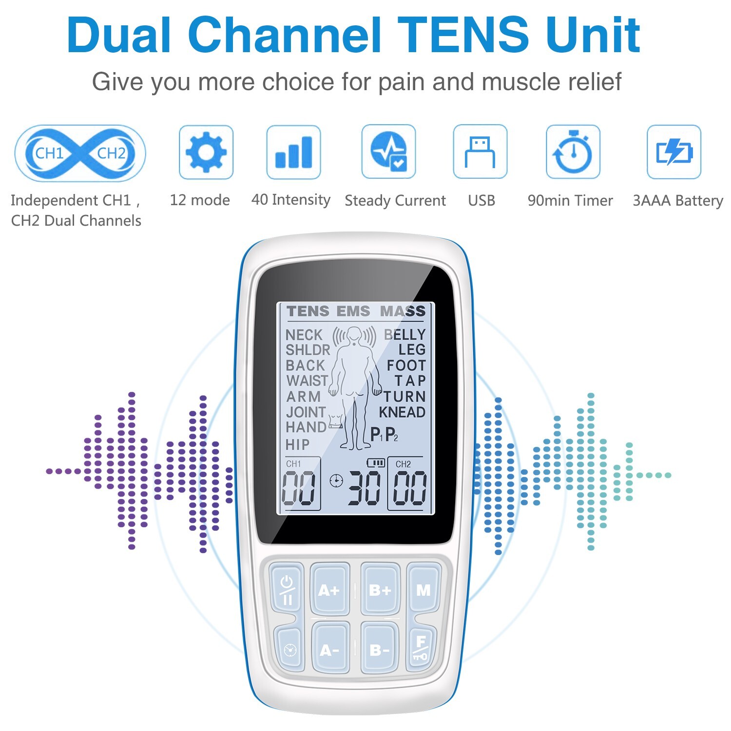 TENS EMS Unit, FDA Cleared Electronic Muscle Stimulator for Pain Relief Therapy