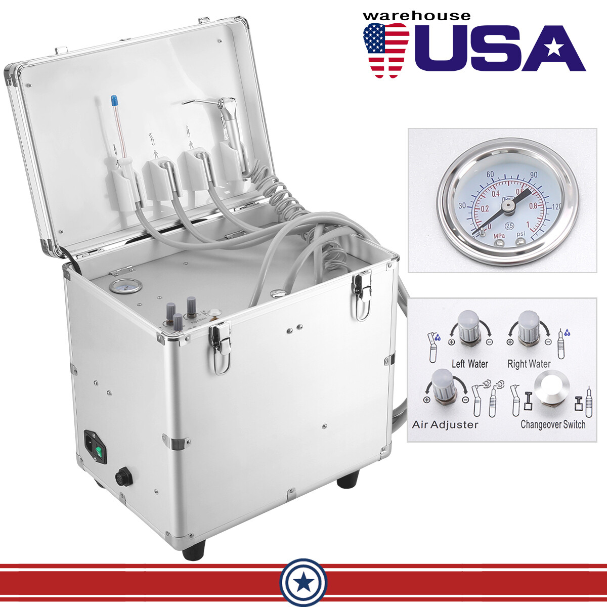 Dental Portable Delivery Unit Mobile Rolling Box Air Compressor Suction 4H/Chair