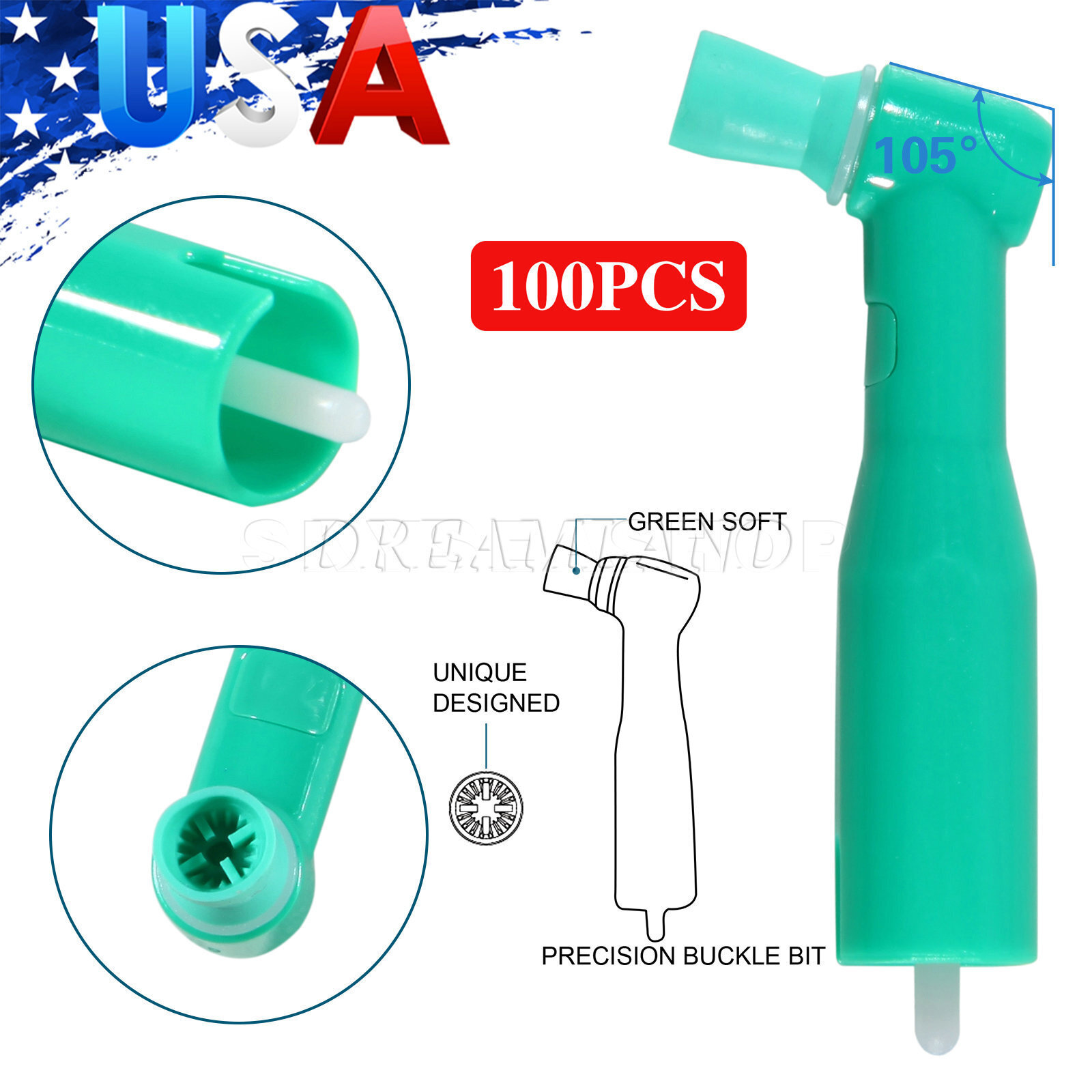 100 pc Dental Disposable Prophy Angles Soft Polishing Cup Brushes Latex Free