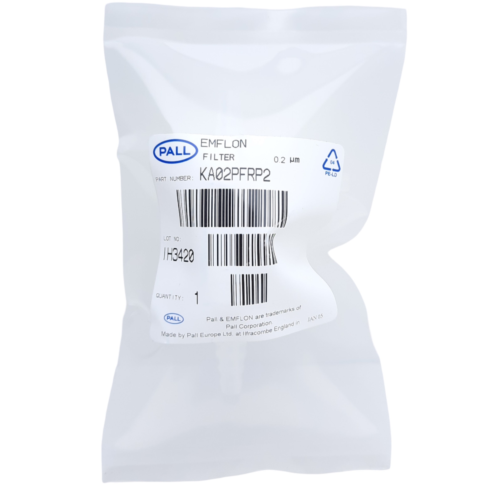Pall KA02PFRP2 Emflon Mini-Kleenpak Capsule Filter, 0.2µm, 4.1 bar 30°C