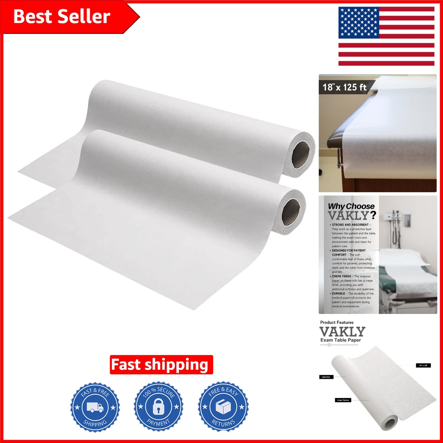 Durable & Absorbent 18″x125′ Exam Table Paper Rolls – Ideal for Spas & Clinics