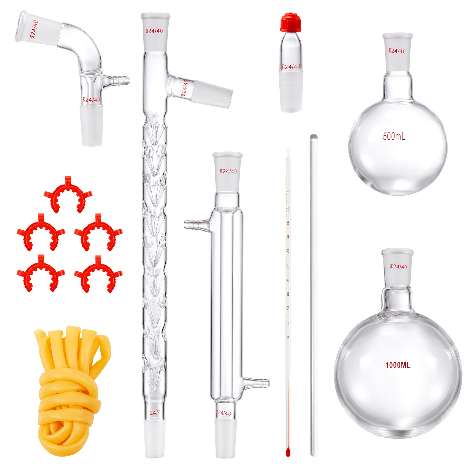 VEVOR Lab Glassware Distillation Kit 1000ml 3.3 Boro 14 pcs Glassware Equipment