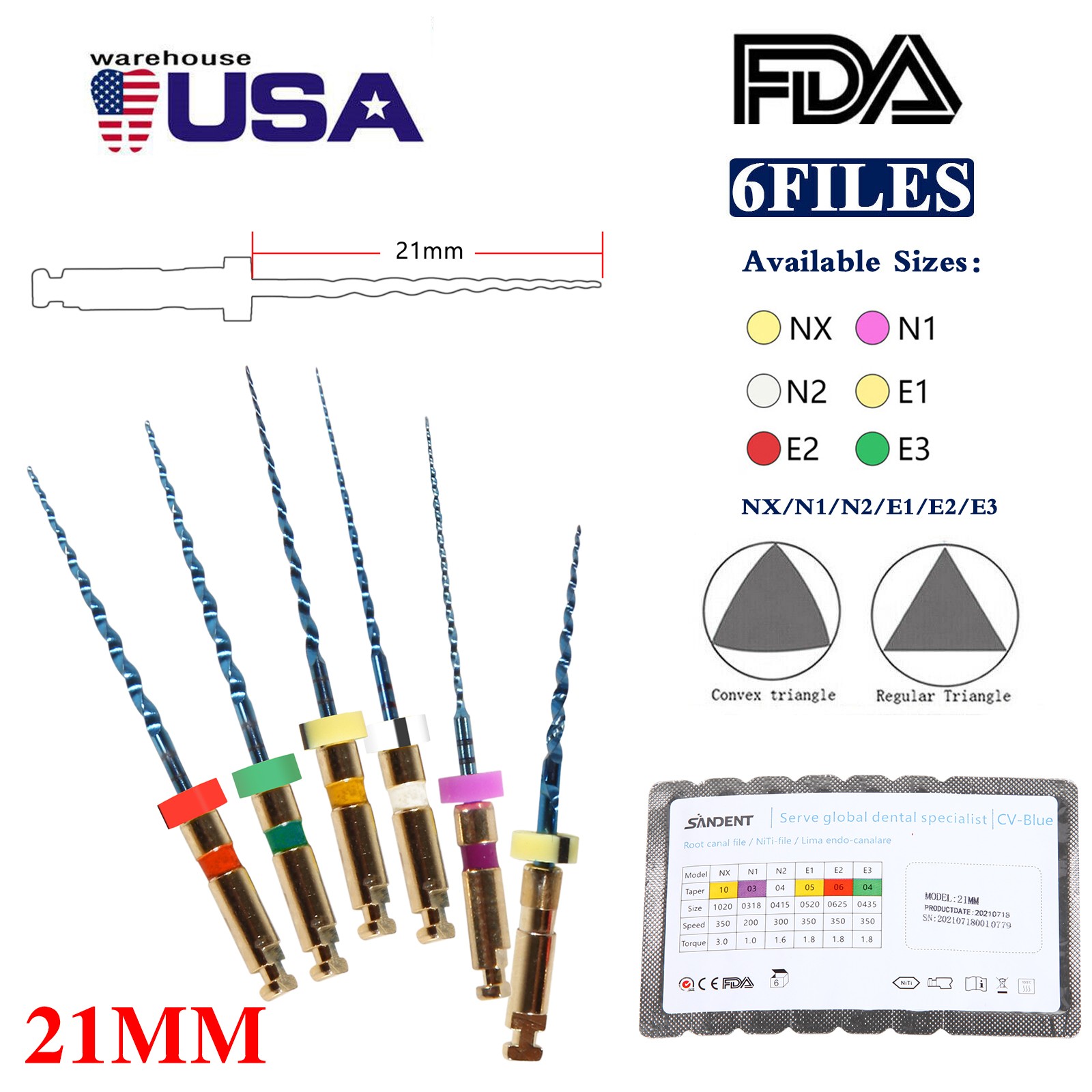 6X Endo Rotary files X-Pro Gold Taper Root Canal endodontic files 21MM