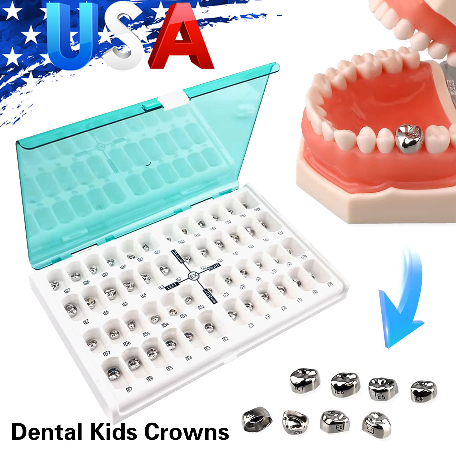 48 Size Dental Kids Primary Molar Crowns Stainless Steel Pediatric Crown USA