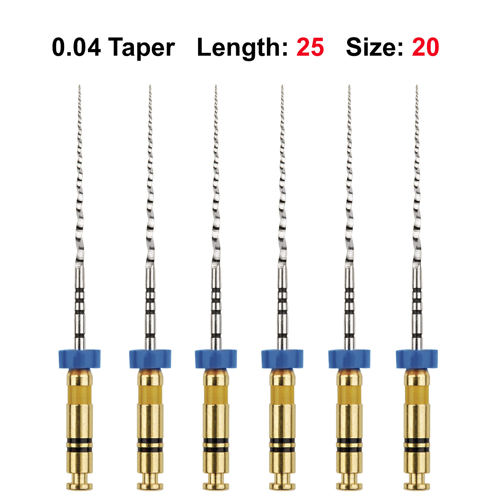 Rotary Files Root Canal File .04 25mm #20 Yellow 6/Pk Nickel Titanium Tapers