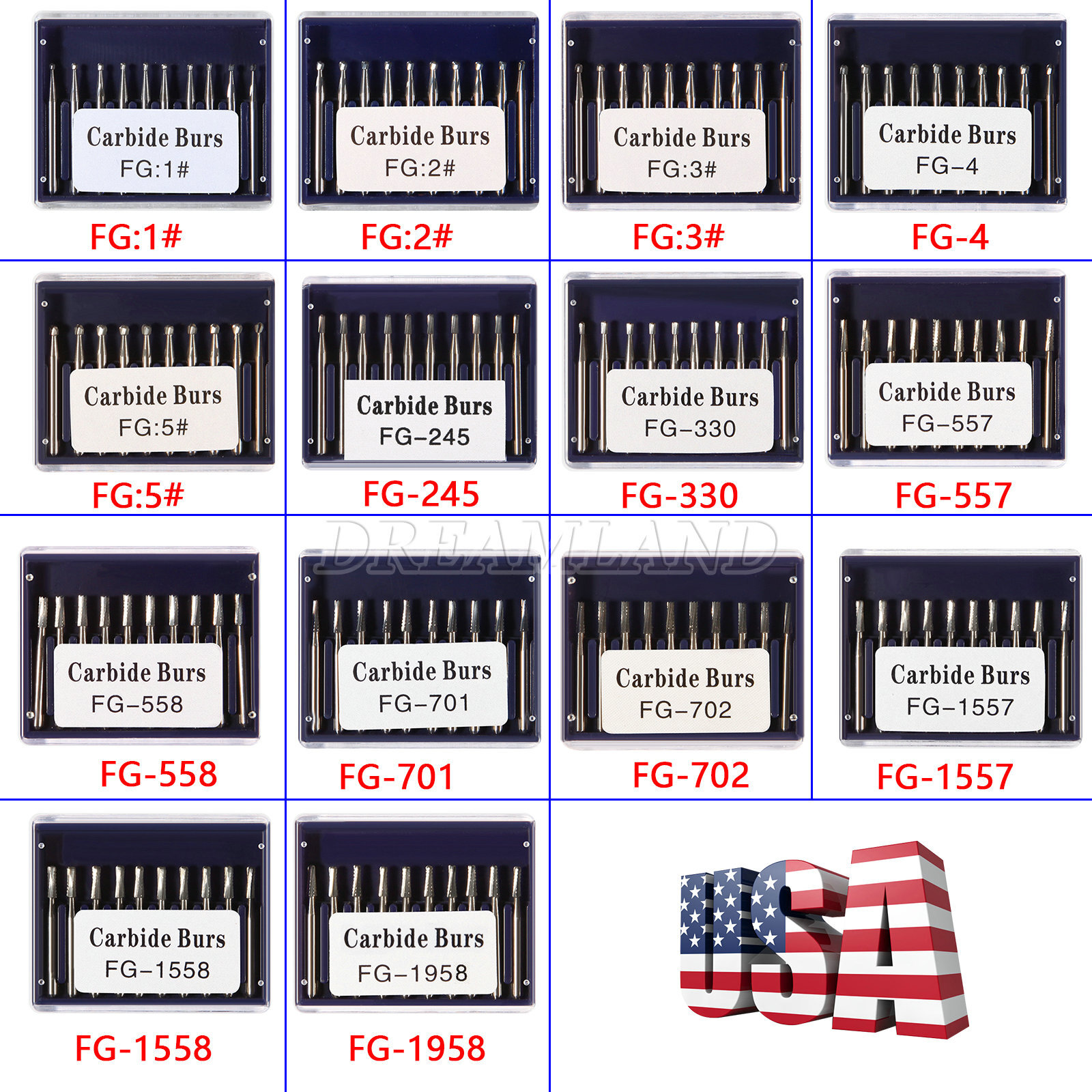 Round Carbide Burs for Friction Grip High FG (Choose Your Size & Qty) 19mm 25mm