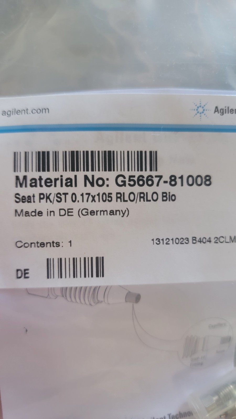 Brand New Agilent® G5667-81008 Seat PK/ST 0.17×105 RLO/RLO Blo