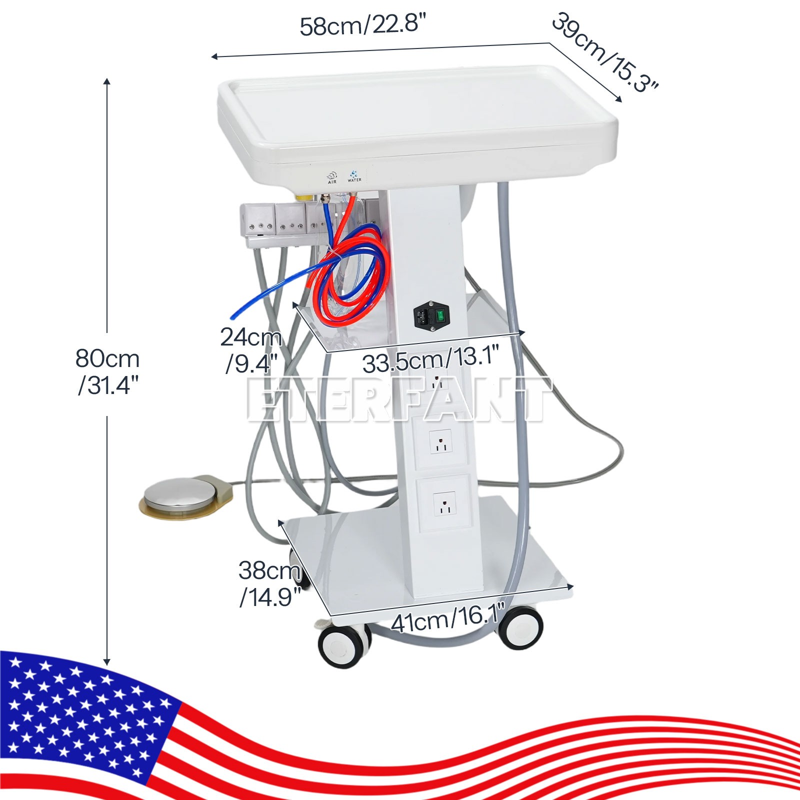 Portable Dental Mobile Delivery Unit System 4 Holes Suction Cart with Socket