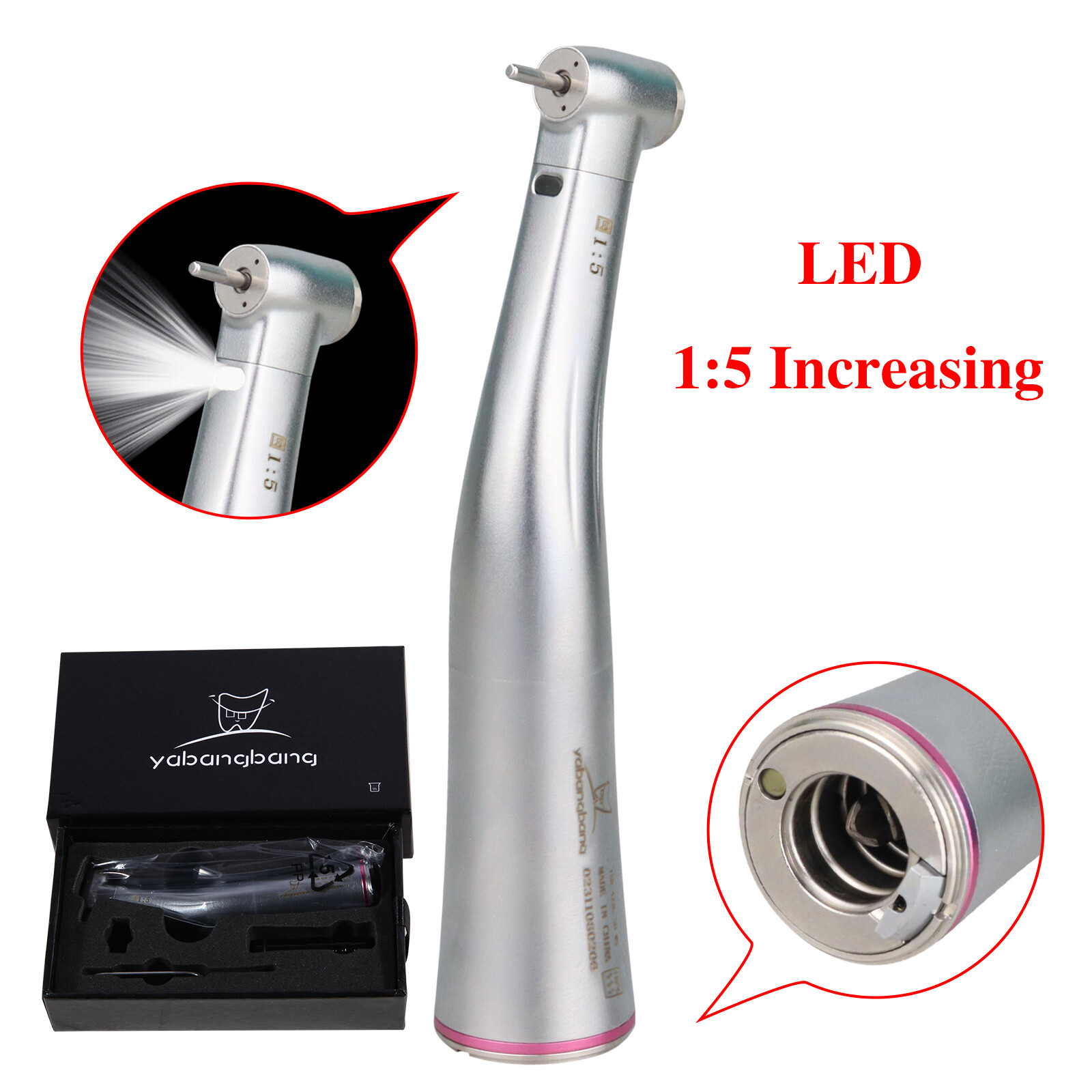 Dental Electric 1:5 increase Contra Angle (LED) Red Ring fit NSK micromotor USPS