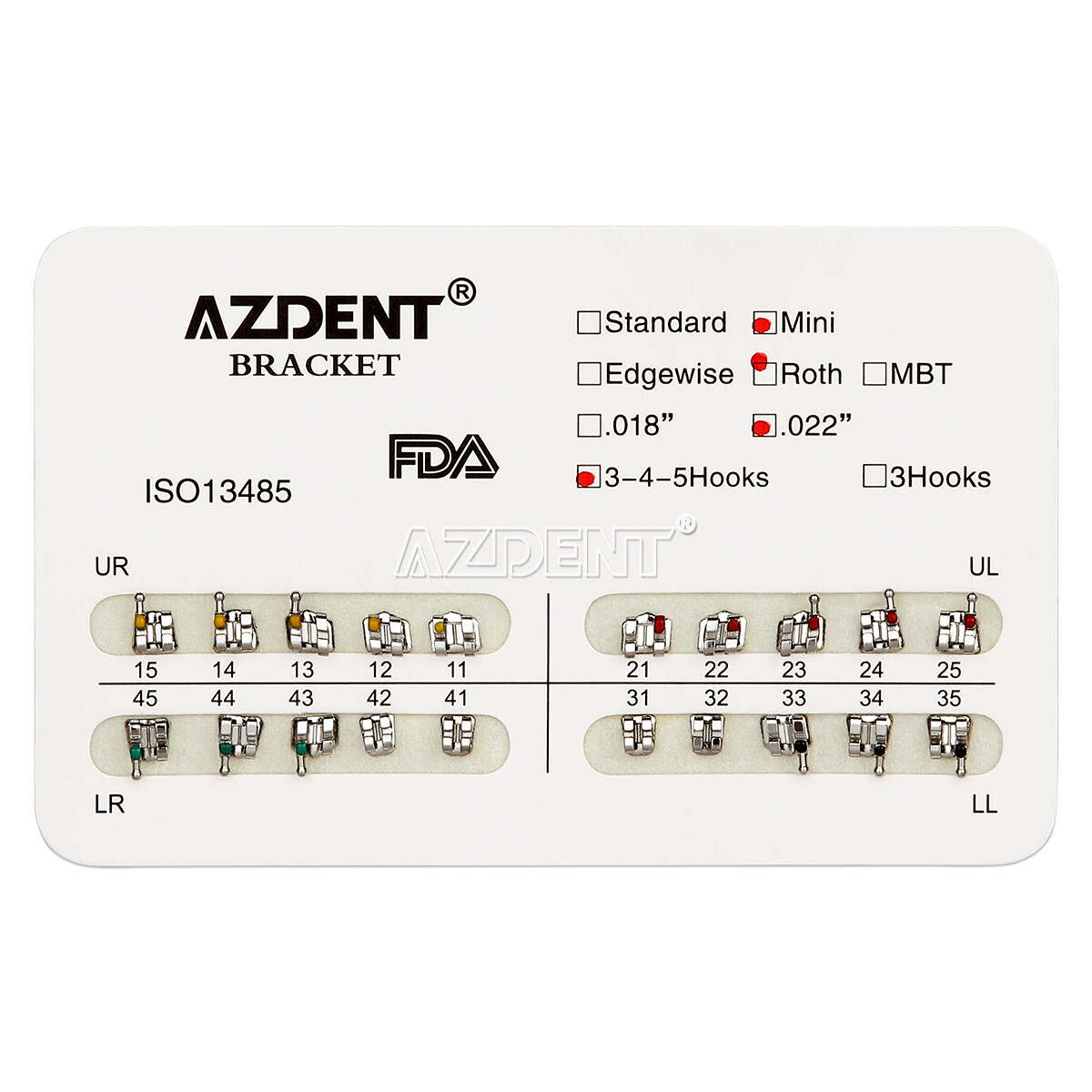 AZDENT Dental Orthodontic Metal Brackets Braces Mini Roth Slot.022 Hooks 3-4-5