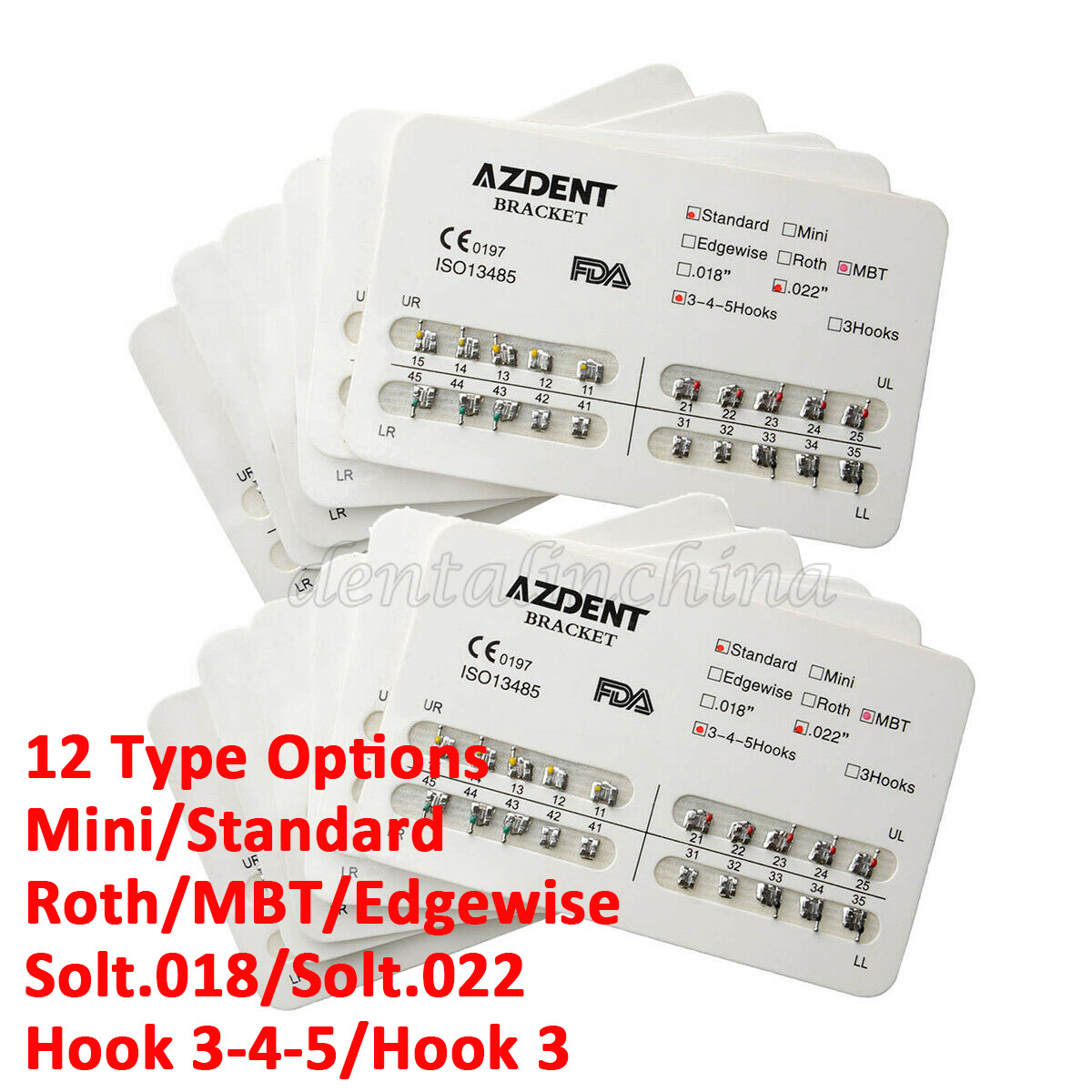 AZDENT Dental Orthodontic Ultrathin Mini/Standard Metal Bracket Braces Hook 345