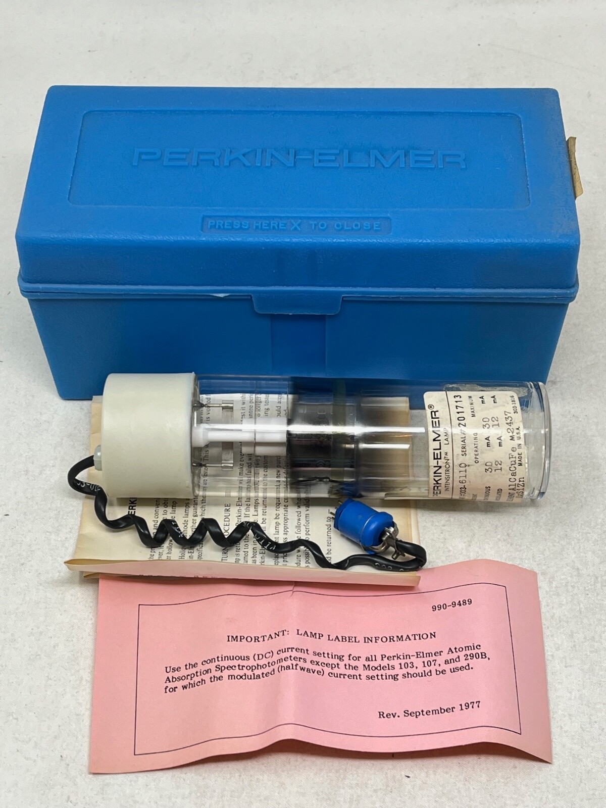 PERKIN-ELMER #303-6110 [Al-Ca-Cu-Fe-Mg-Si-Zn] Hollow Cathode Intensitron Lamp #2