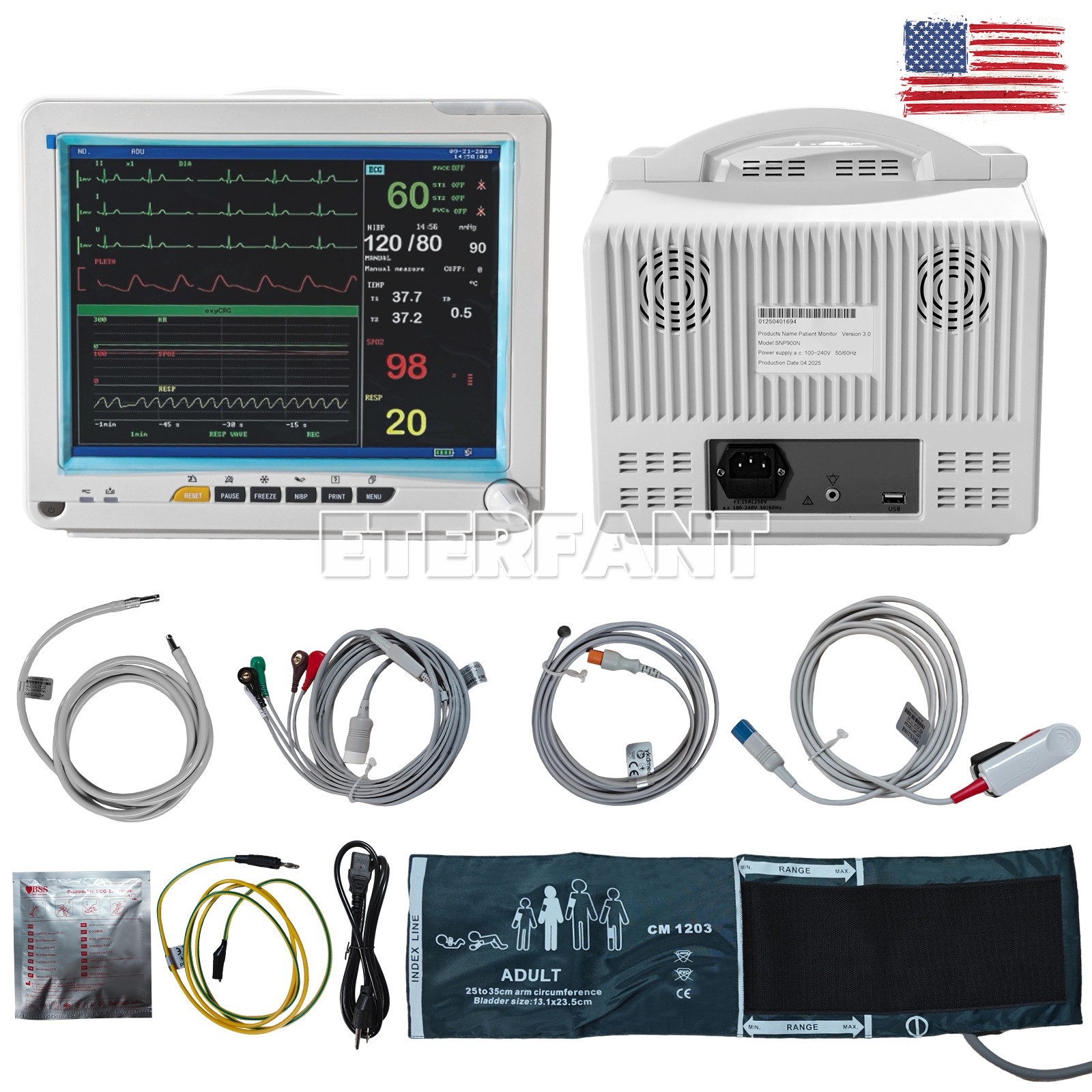 12/8″ Patient Monitor F Hospital CCU ICU Vital Sign TEMP SPO2 PR NIBP/RESP ECG