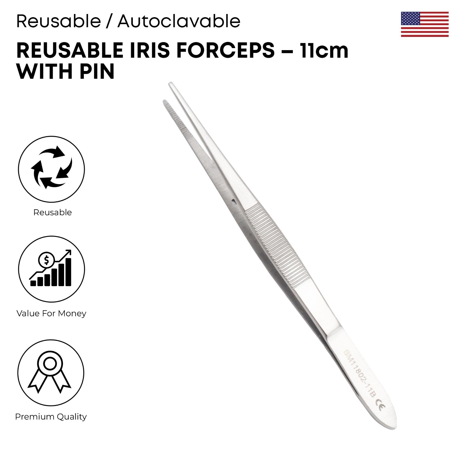 Iris Forceps with Pin 11cm German Grade Stainless Steel Surgical Instruments