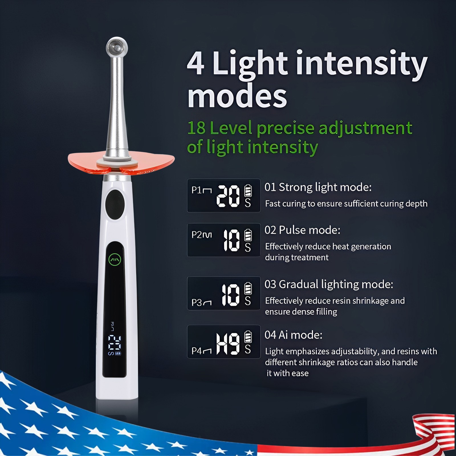 Dental Wireless Cordless LED Cure Curing Light Lamp 2400mw 5W 1 Sec Tool Resin