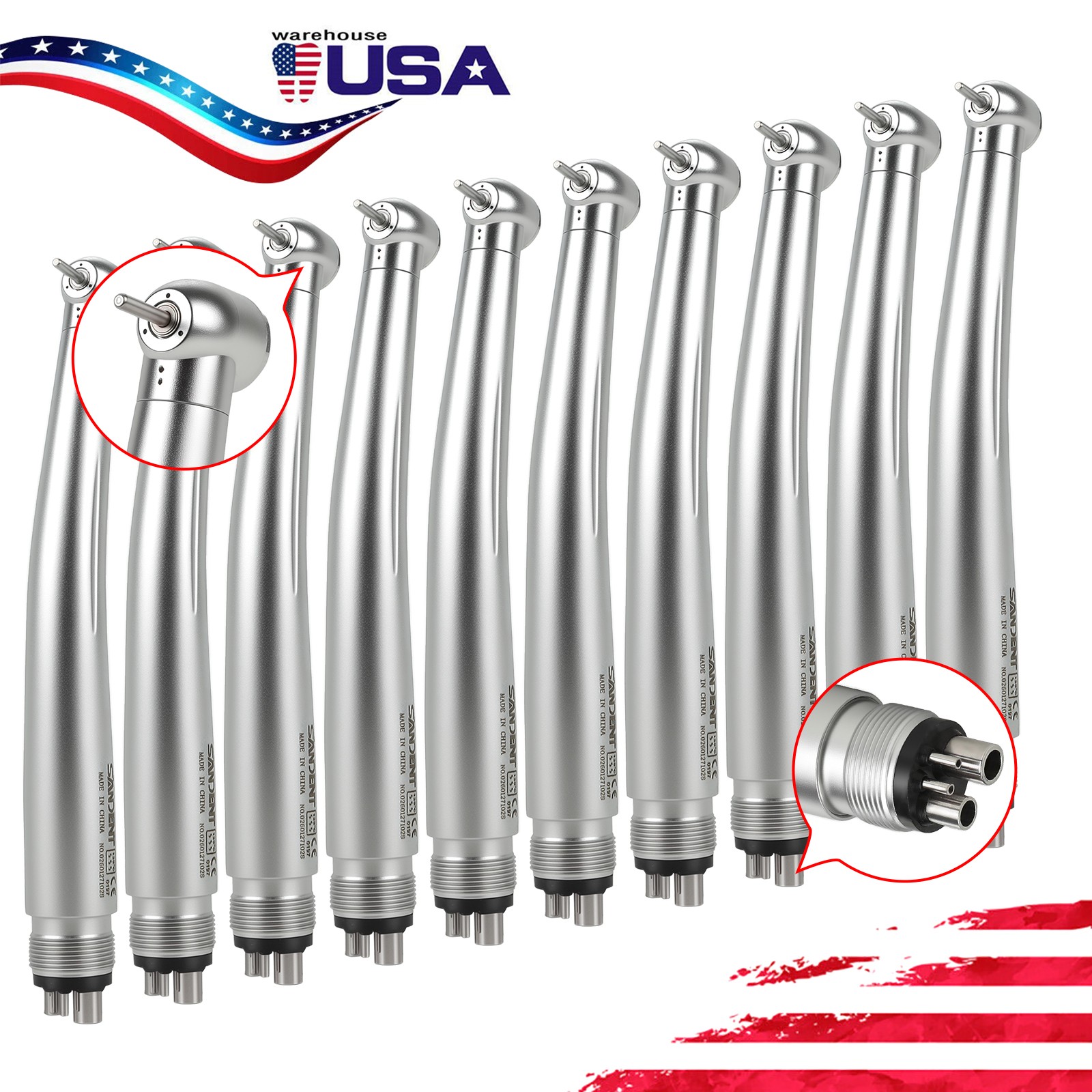 10 SANDENT NSK Style Dental High Speed Handpiece Push Button Standard 4 Hole M4