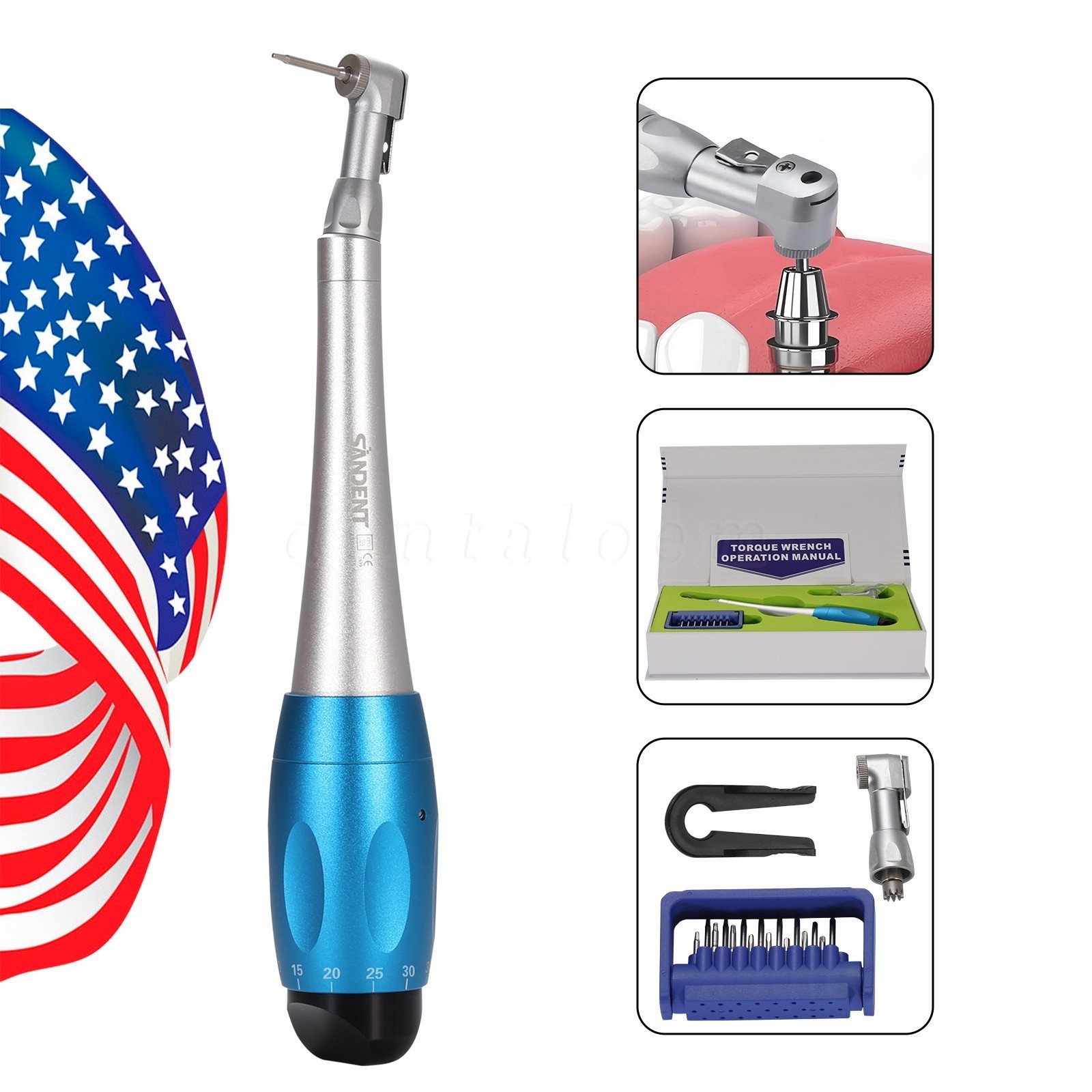 Dental Universal Implant Kit Torque Wrench Contra Angle & 16pcs Drivers Blue