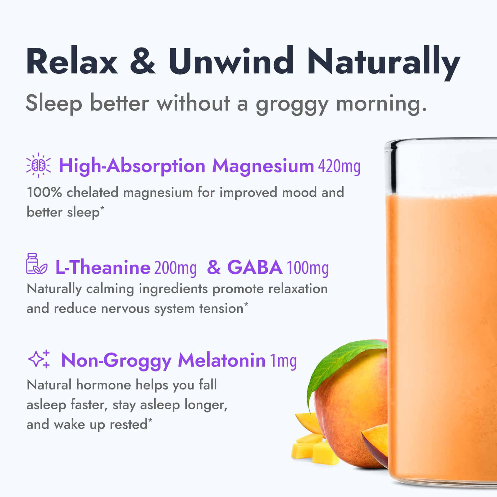 Zipfizz Nightly Calm Sleep Supplement Powder Peach Mango 12.3 Oz 30-60 Servings