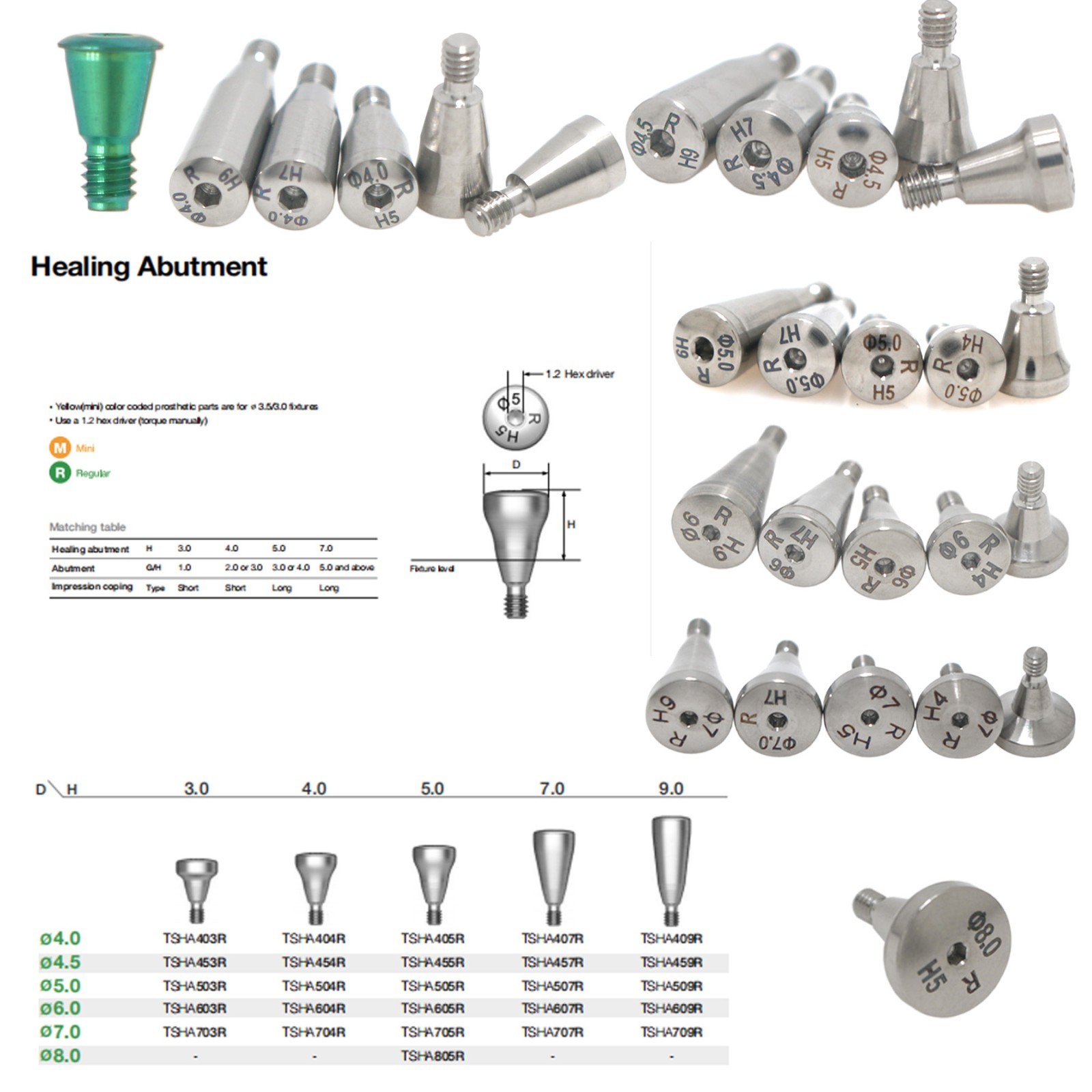 Regular Conical Connection Healing Cap Abutment 3-9mm Height Fits Hiossen Osstem