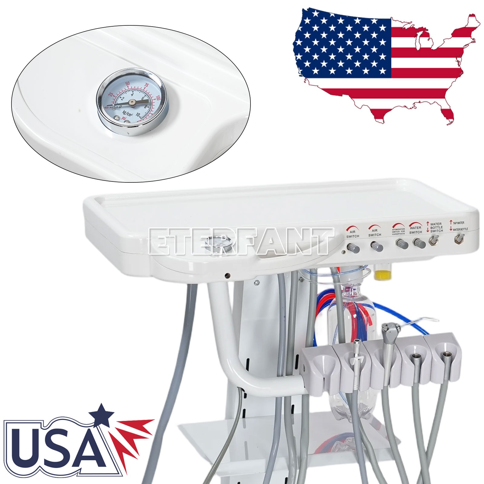 Dental Mobile Unit w/Air Compressor Curing Light Scaler/Delivery Unit w/Socket