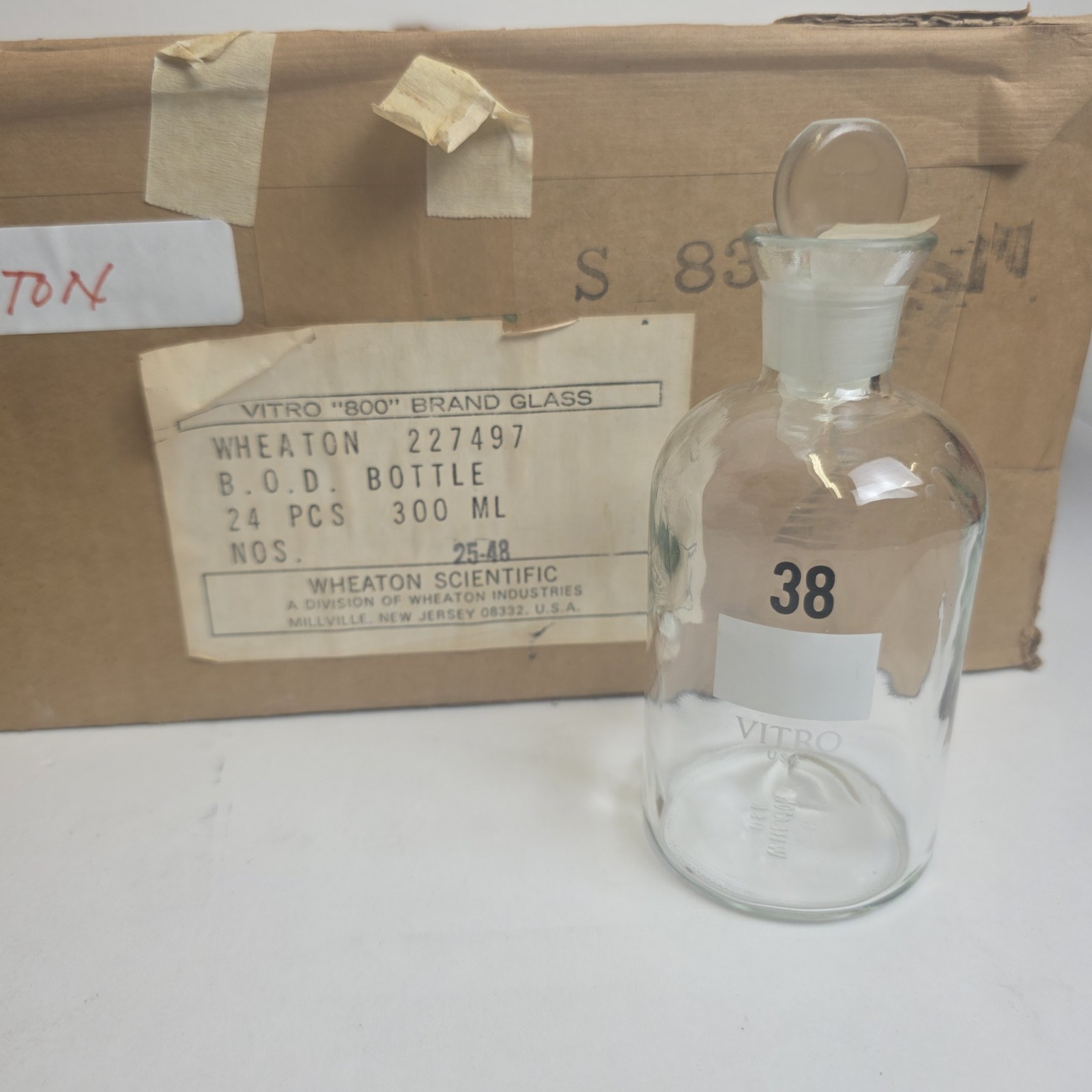 Vintage 1973 WHEATON BOD Bottle, 300mL Glass Laboratory Bottles x 24, 1 Case.