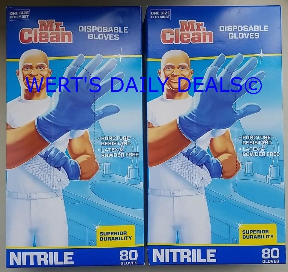Mr Clean 80-Count Disposable Latex and Powder Free Gloves (2 Pack) 160 Total