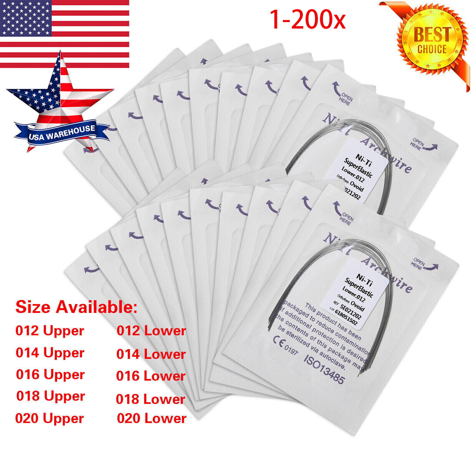 1-200 Packs dental orthodontic super elastic niti round arch wire Upper/Lower ns
