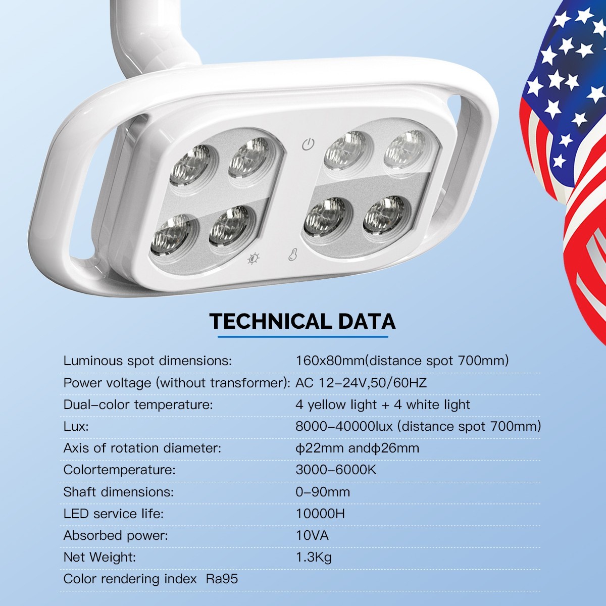 Dental Chair LED Oral Light 8000-40000lux 5-level adjustable color temperature