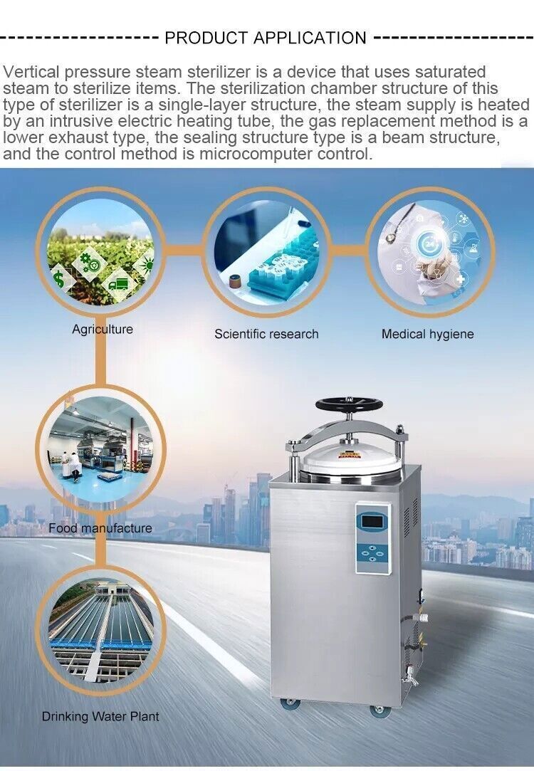 35/50/75/100L High Pressure Sterilizer Vertical Autoclave LED 105-134°C Display